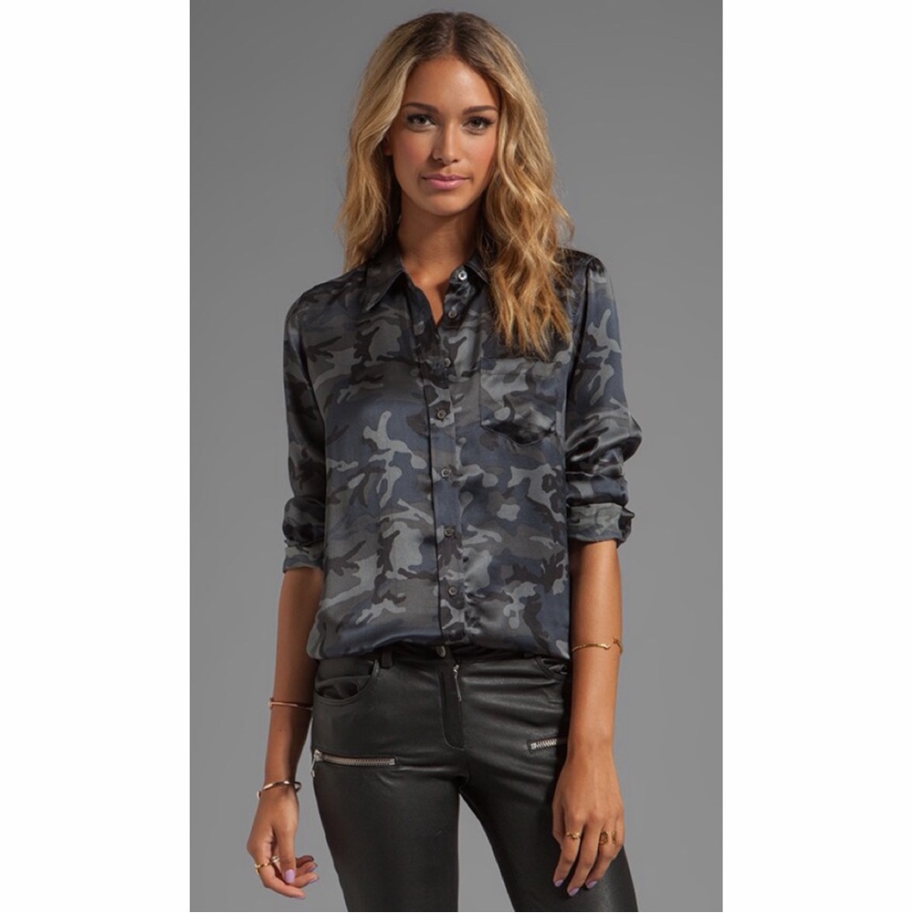 Equipment Femme Brett Underground Camo Button Down Silk Shirt